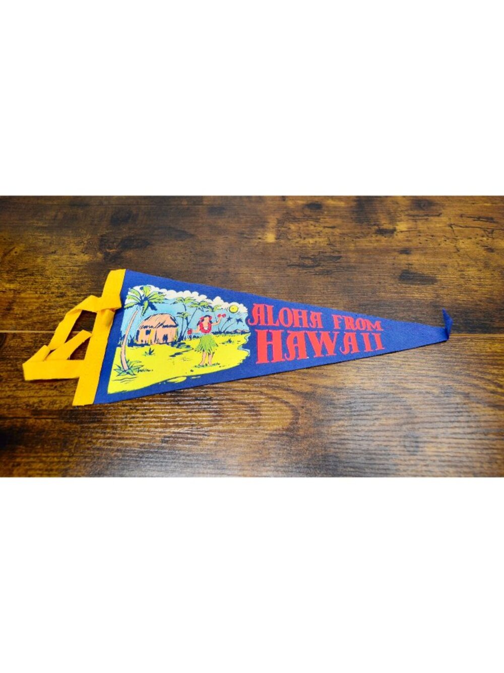 Vintage Aloha From Hawaii Felt Pennant Banner With Hula Girl 12 inches